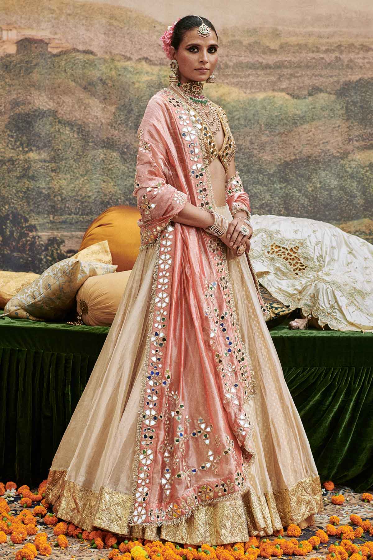 Buy ITRH, Designer Ivory Lampi Work Lehenga Set Online